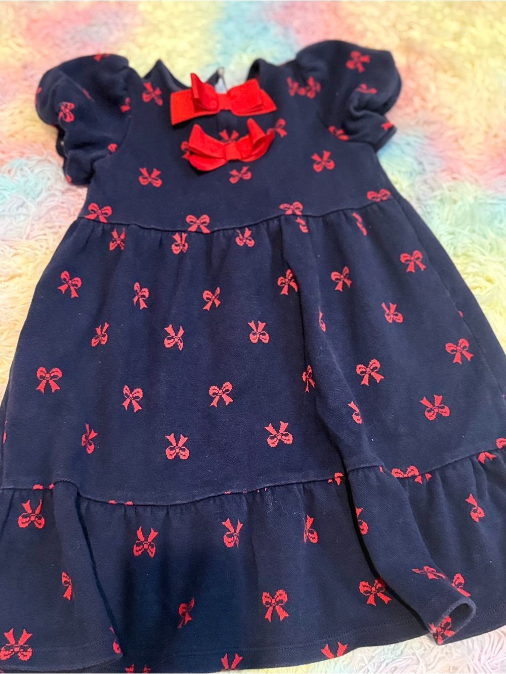 Janie and Jack Navy Dress with Red Bow Accents